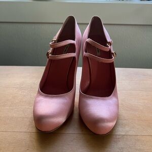 Pink satin Miu Miu Mary Jane pumps